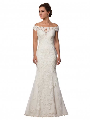 Ivory Cap Sleeves Off the Shoulder Mermaid Lace Wedding Dresses Liverpool
