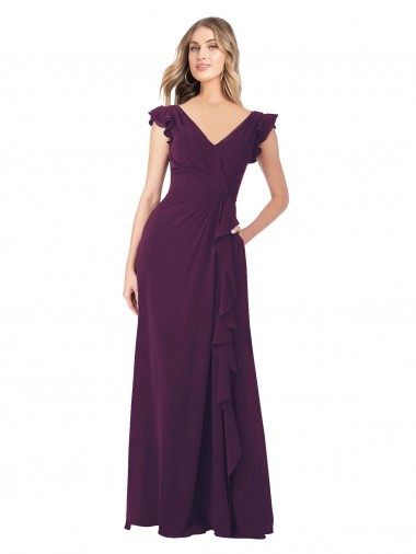 Grape Cap Sleeves V-Neck A-Line Soft Chiffon Formal Dress / Bridesmaid Dress Liverpool