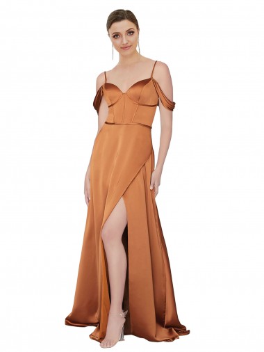 Low Back Cold Shoulder Spaghetti Straps A-Line Silk like Satin Formal Evening Gown / Prom Dress / Bridesmaid Dress Liverpool