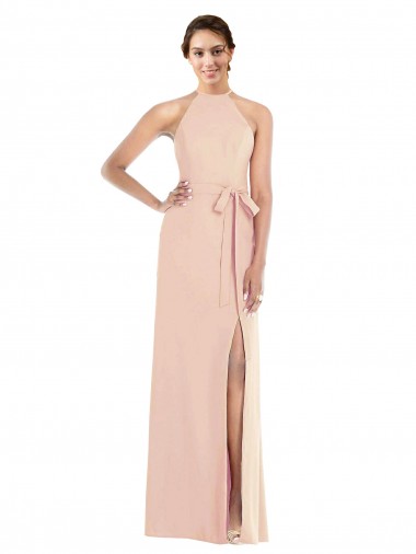 Criss Cross Back Nude Sleeveless Halter Neck Trumpet Stretch Crepe Formal Evening Gown / Prom Dress / Bridesmaid Dress Liverpool