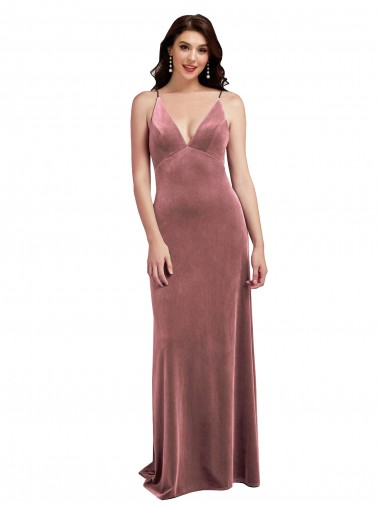 Low Back Cinnamon Rose Sleeveless V-Neck A-Line Stretch Velvet Formal Evening Gown / Prom Dress / Bridesmaid Dress Liverpool