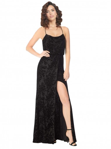 Criss Cross Back Sleeveless Spaghetti Straps A-Line Floral Velvet & Stretch Velvet Bridesmaid Dress Liverpool