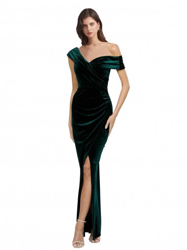 Sleeveless Off the Shoulder Sheath Stretch Velvet High Low Evening Gown / Prom Dress / Bridesmaid Dress Liverpool